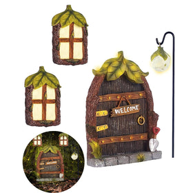 Jauay fairy door kit adds whimsical entry to trees or pots for imaginative garden scenes.