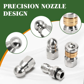 Javneo sewer jetter nozzle fixed rear jet for propulsion through long runs.