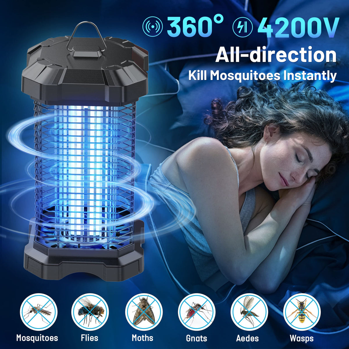 Jawlark electric mosquito zapper with 4200V mesh provides physical pest control.