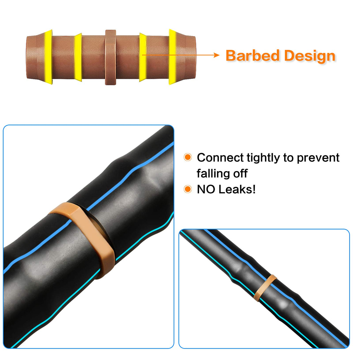 Easy-install barbed design for secure tubing connections