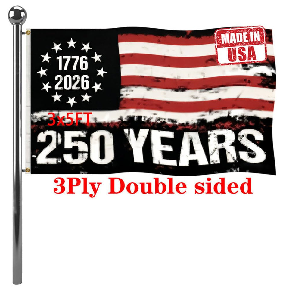 Jayus 250th anniversary flag front view, vivid colors for outdoor display.
