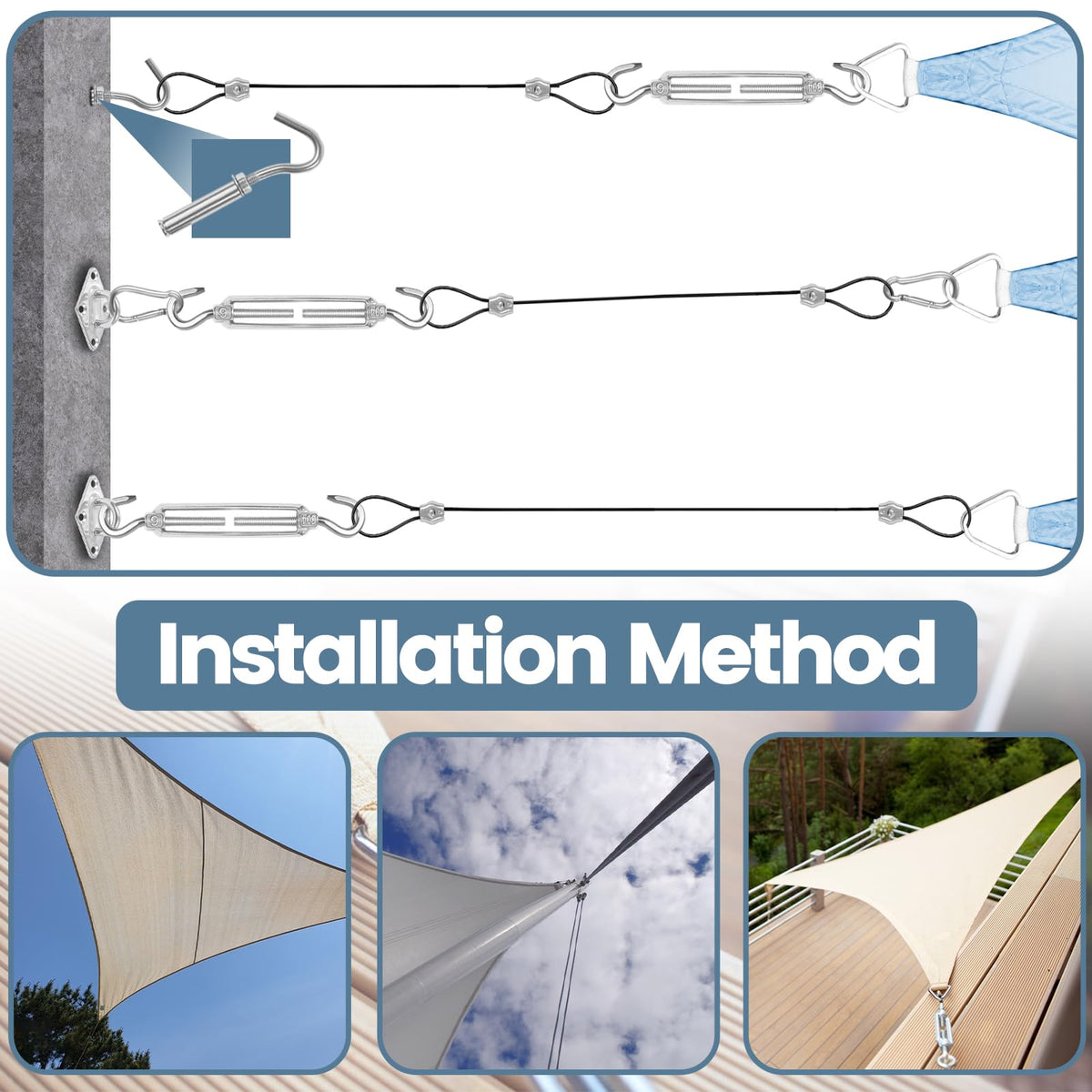 Jayzod sun shade hardware kit expansion hooks for versatile mounting
