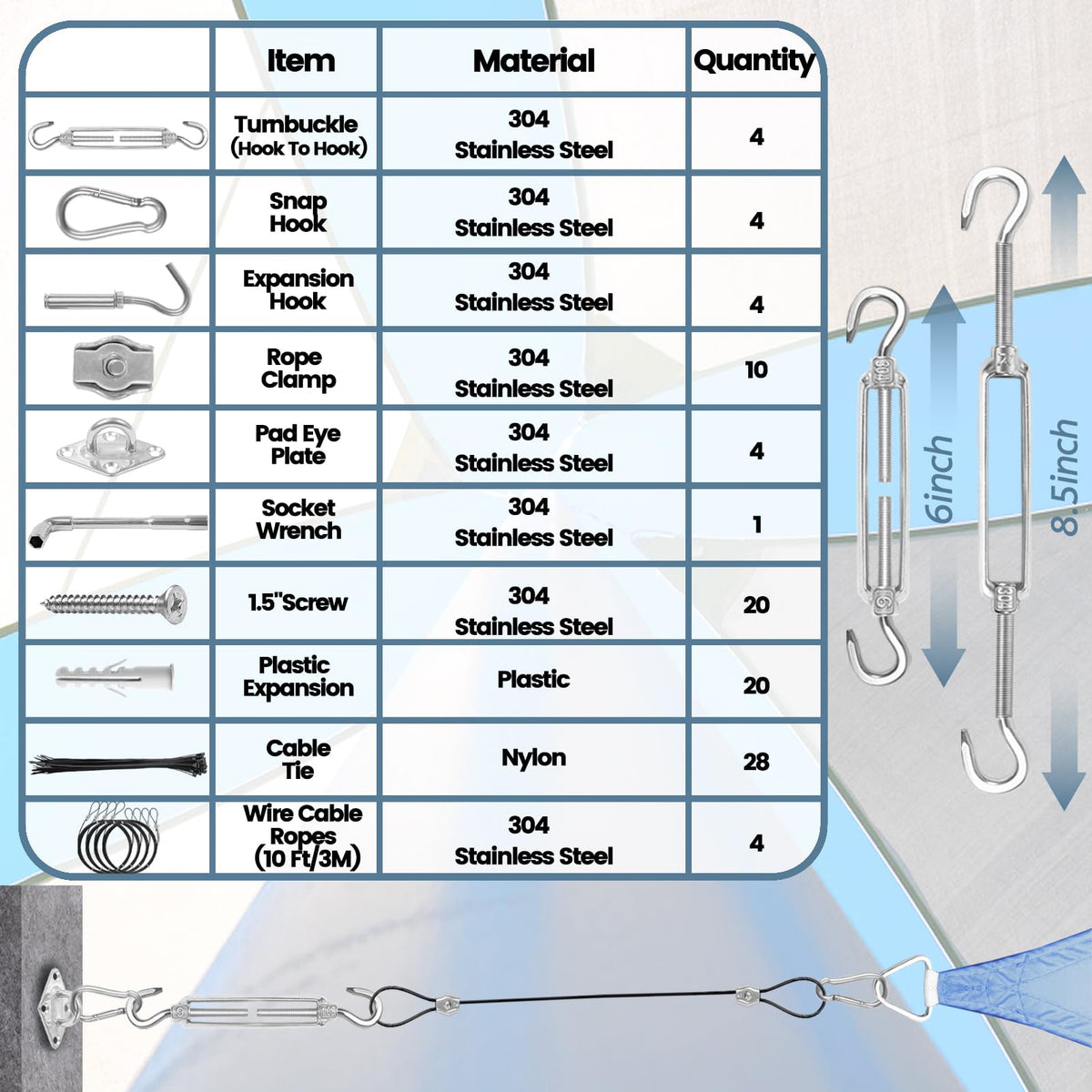 Jayzod sun shade hardware kit snap hooks for quick hanging