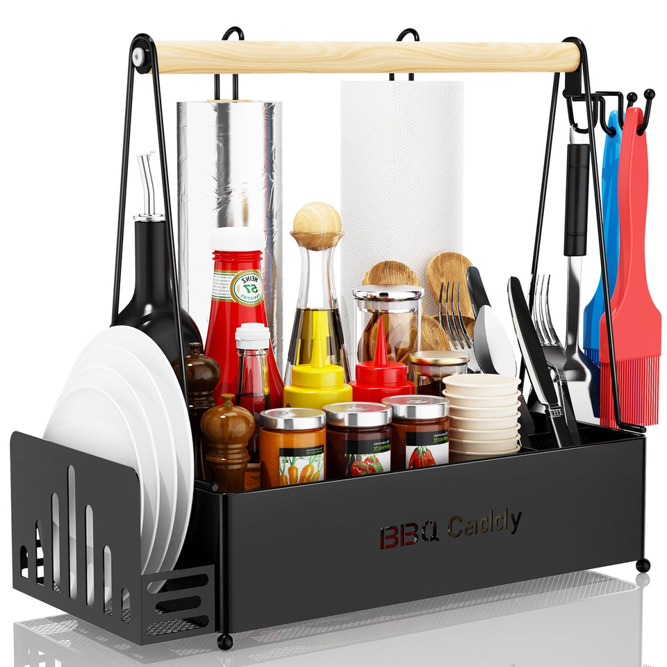 JBBTOOL Grill Caddy in heavy-duty steel for rugged outdoor cooking.