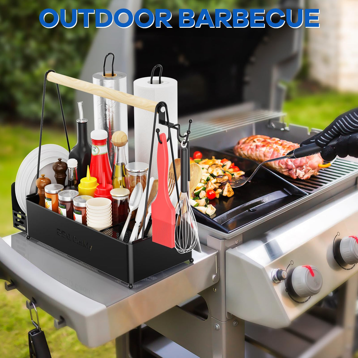 JBBTOOL Grill Caddy with paper towel holders keep towels upright and accessible.