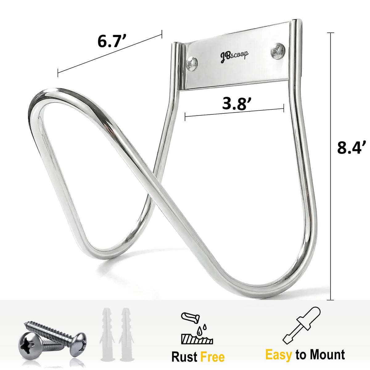 JBscoop wall mount kit, screws and plugs included for quick installation.