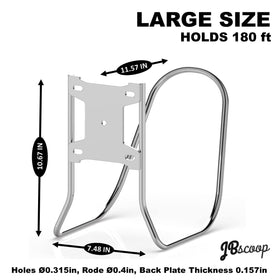 JBscoop wall-mounted hose rack installed on a garden wall keeps supplies organized.