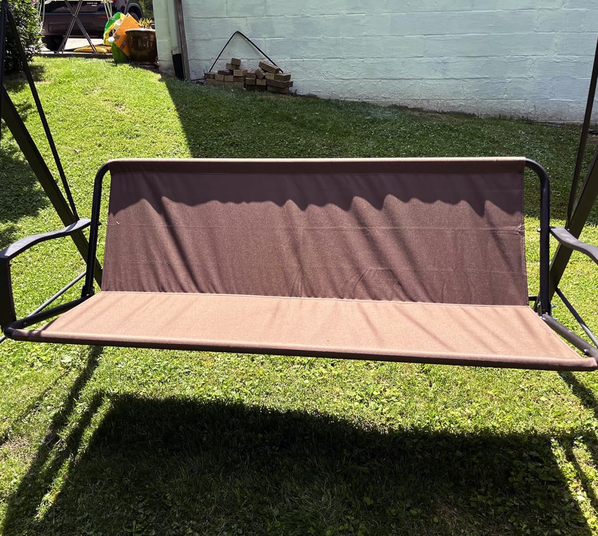 J&C swing seat cover close-up shows waterproof coating and durable 600D material.