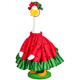 JcHrmers watermelon-goose-outfit on a 23-inch statue for festive porch decor