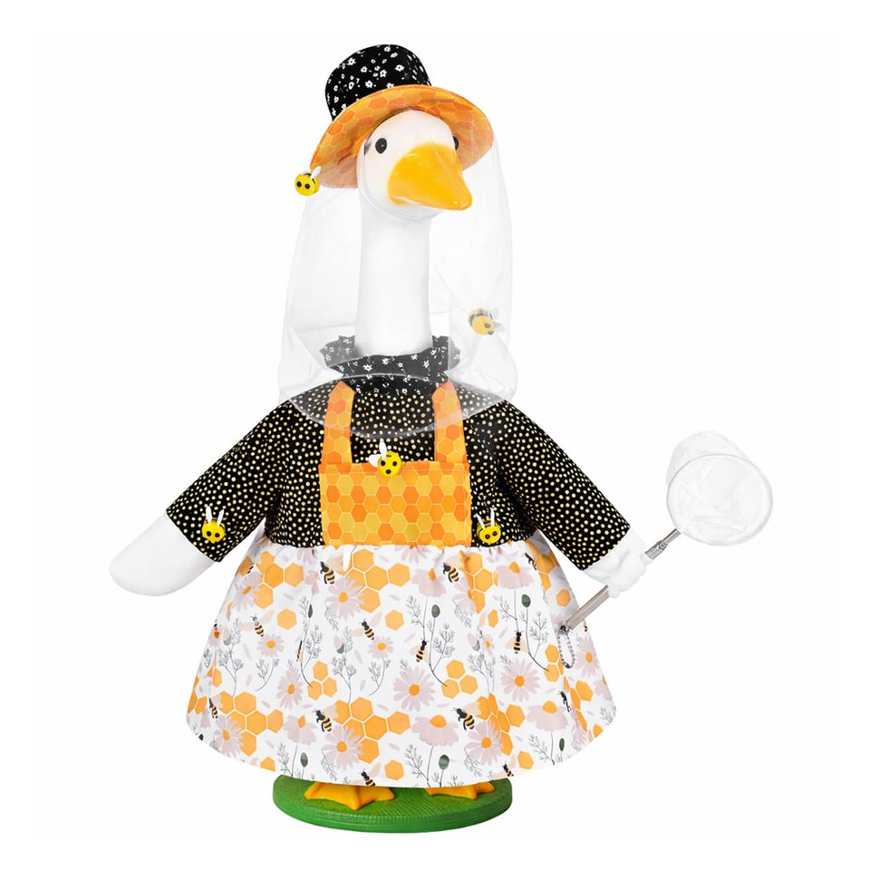 JcHrmers beekeeper goose outfit on a 23-inch goose for cheerful outdoor display.