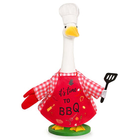 JcHrmers goose chef hat on 23 inch statue enhances porch decor