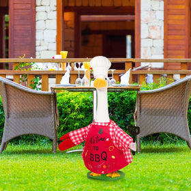JcHrmers outdoor decor display featuring the goose chef outfit