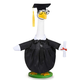 JcHrmers graduation porch goose outfit on a 23-inch goose for festive outdoor decor.