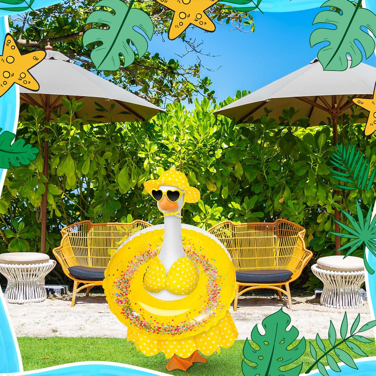 JcHrmers hawaiian-themed porch goose decor for yard celebrations