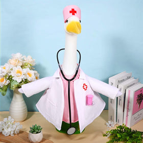 JcHrmers white lab coat with red cross completes the look