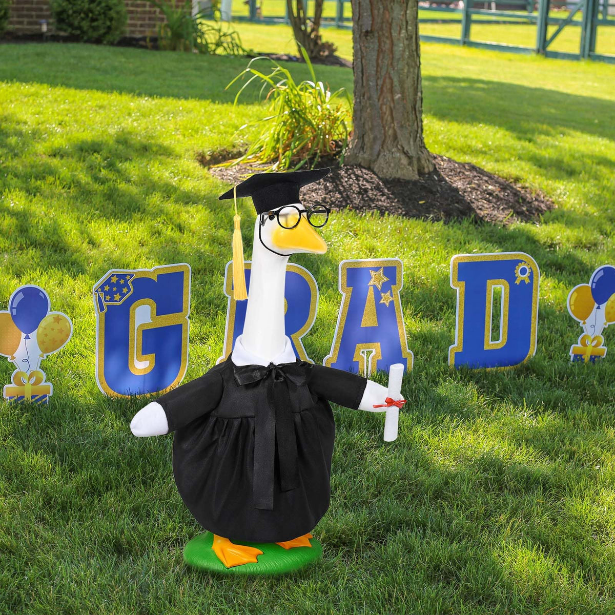 JcHrmers outdoor goose clothes styled for garden and yard displays.