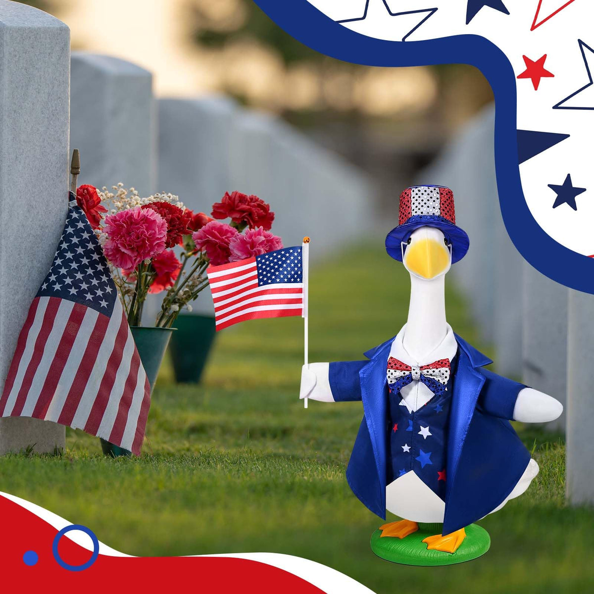 JcHrmers patio patriotic goose decor for garden focal point.