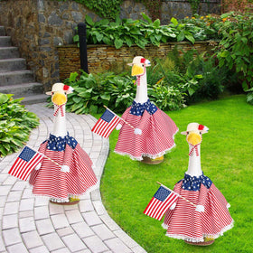 JcHrmers porch-ready look for garden geese during celebrations.