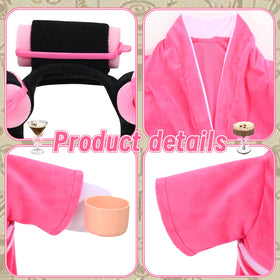 JcHrmers pink porch goose robe costume brightens curbside statue.
