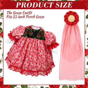 JcHrmers rose-floral dress and hat on a goose enhances spring garden party aesthetics.