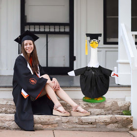 JcHrmers spring graduation party decor featuring a dressed goose.
