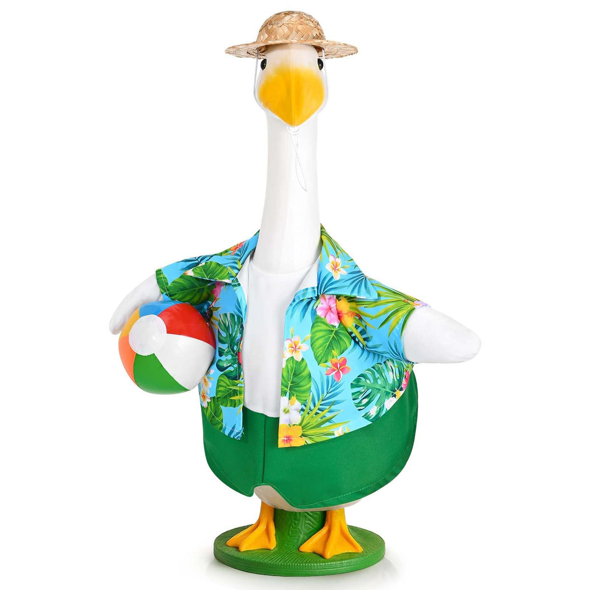 JcHrmers summer porch goose outfit with hat enhances garden charm