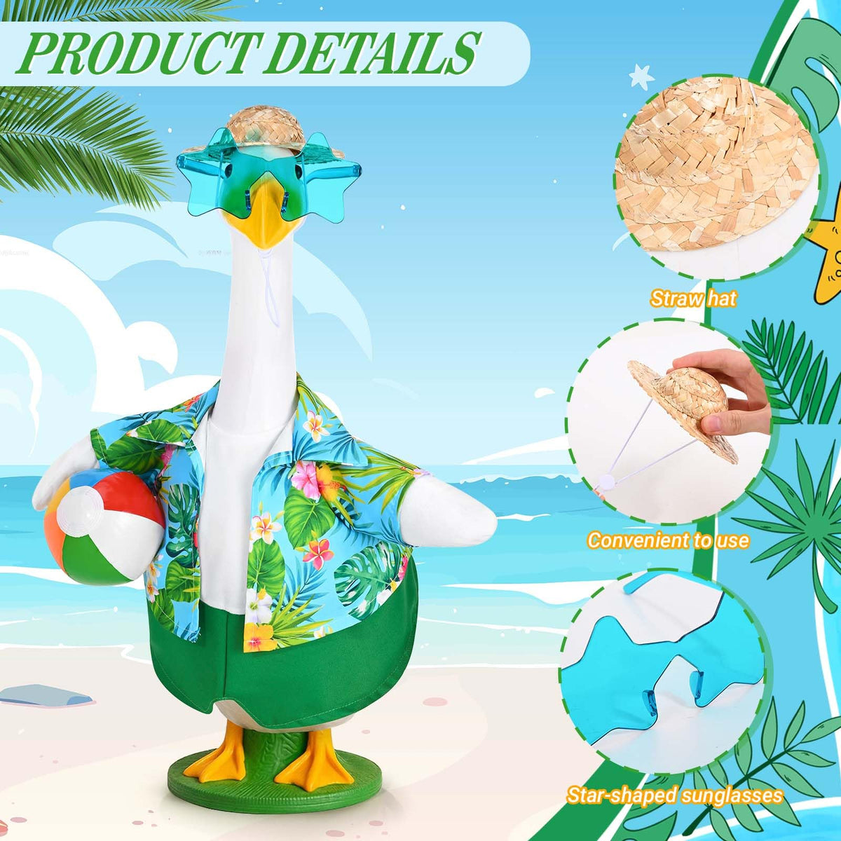 JcHrmers goose outfit with sunglasses brightens sunny patio decor