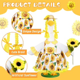 Sunflower-pattern fabric adds sunny detail to outdoor goose decor