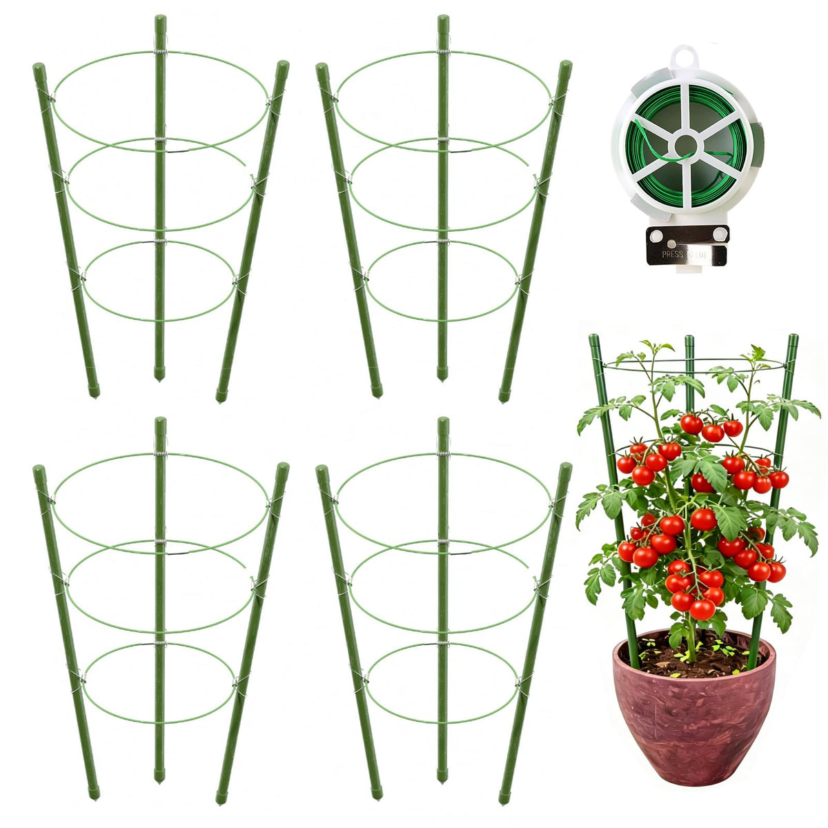 JCKHXG 4-pack tomato cage ready for sturdy vertical support of tomato plants.