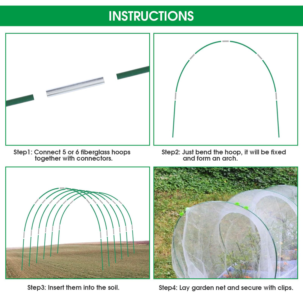 JCKHXG netting kit shown as a DIY tunnel over raised beds.