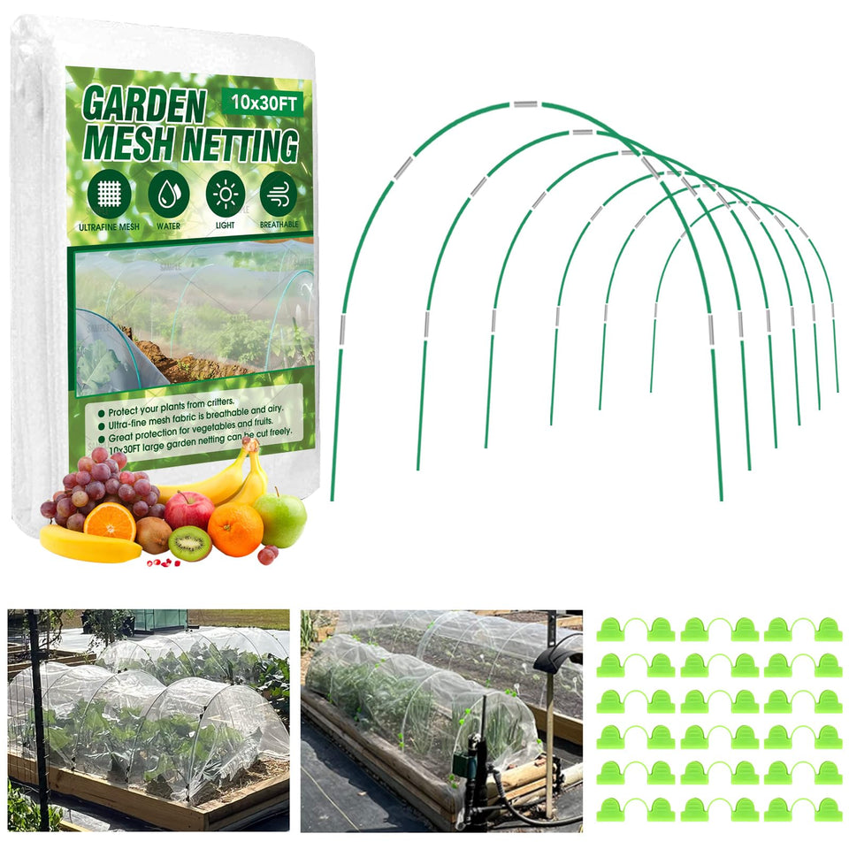 JCKHXG garden netting kit with ultra-fine mesh protects crops from pests while letting light through.