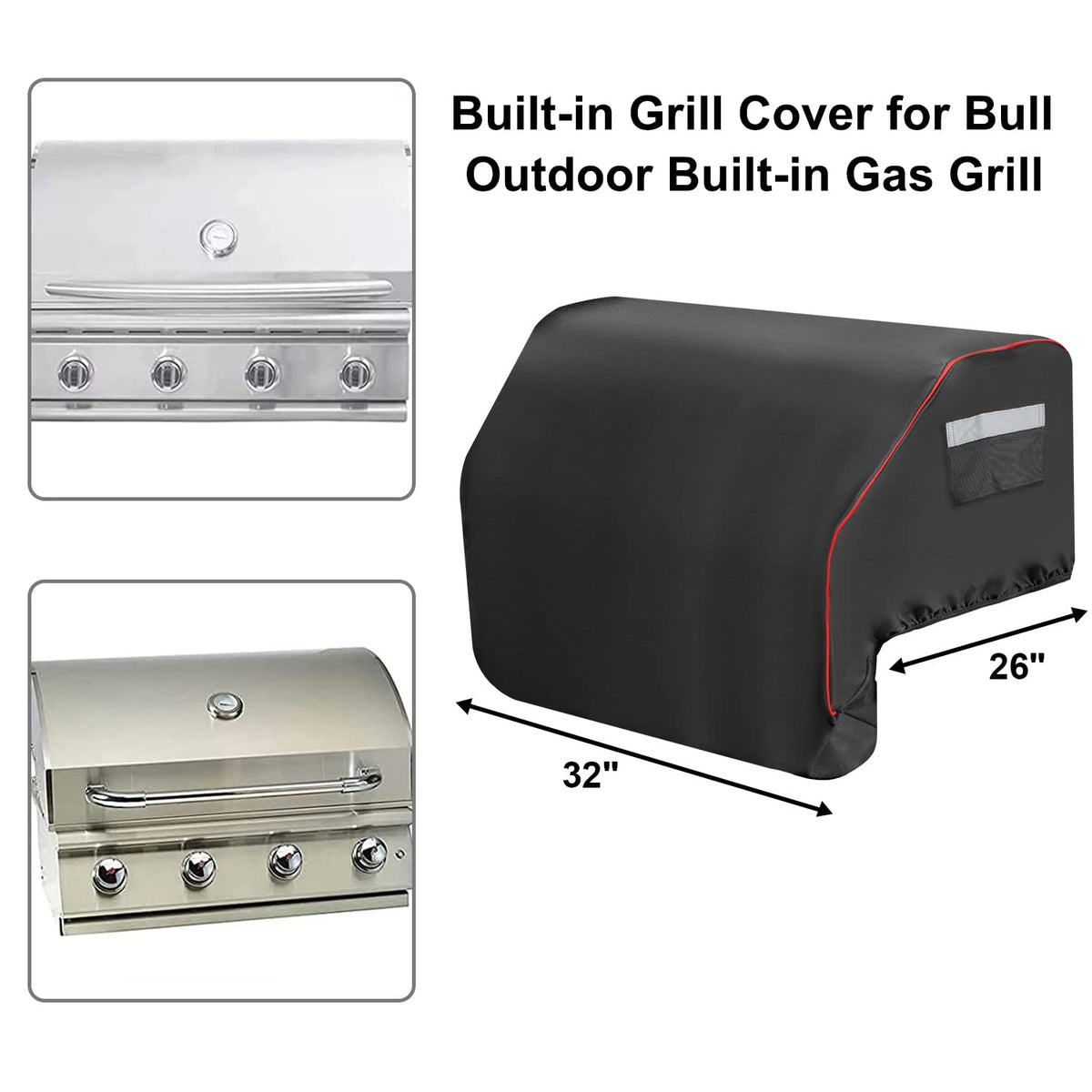 JCLMER Bull built-in grill cover side view shields from wind and moisture