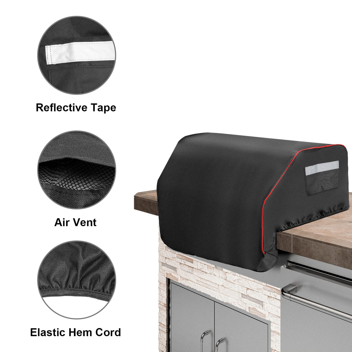 JCLMER Bull grill cover close-up shows adjustable hem rope for tight fit