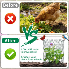 Jcmbreltik plant protector netting shielding vegetable beds from animals.