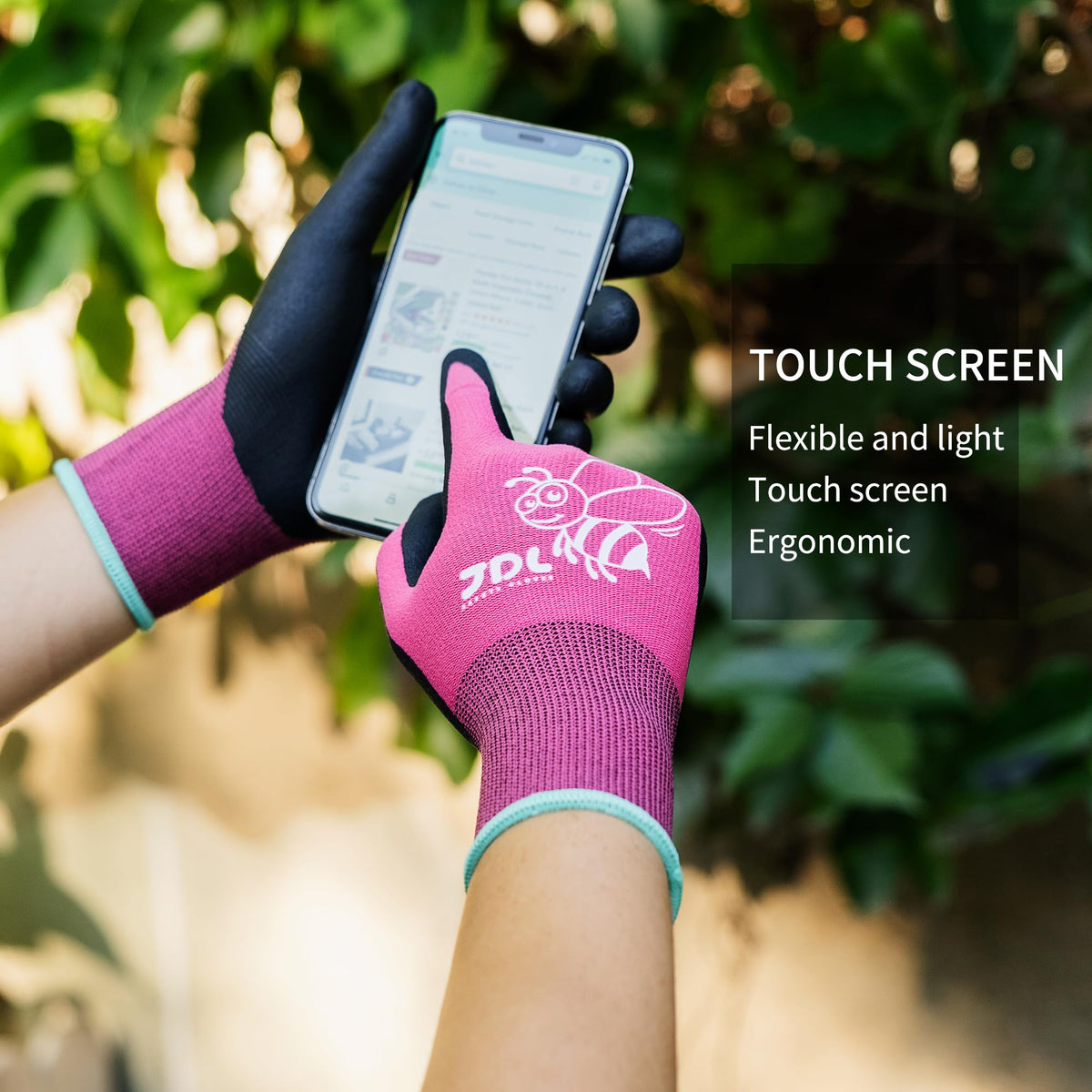 JDL pink gloves breathable nylon shell keeps hands cool during tasks.