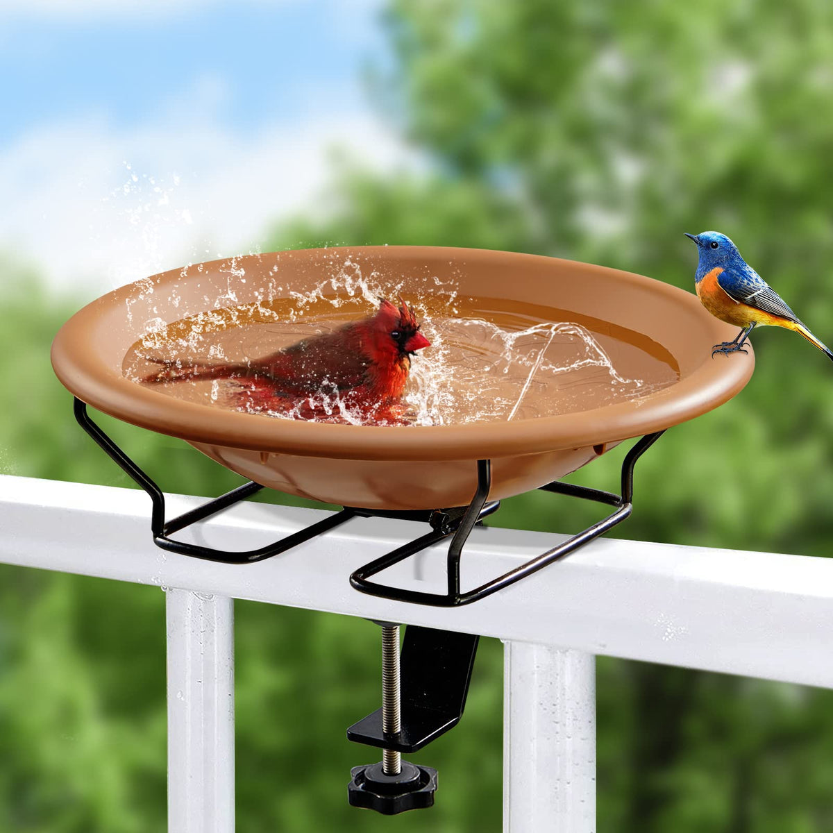 Jealoeur deck mounted bird bath with 12 inch dish for balcony use and ample space