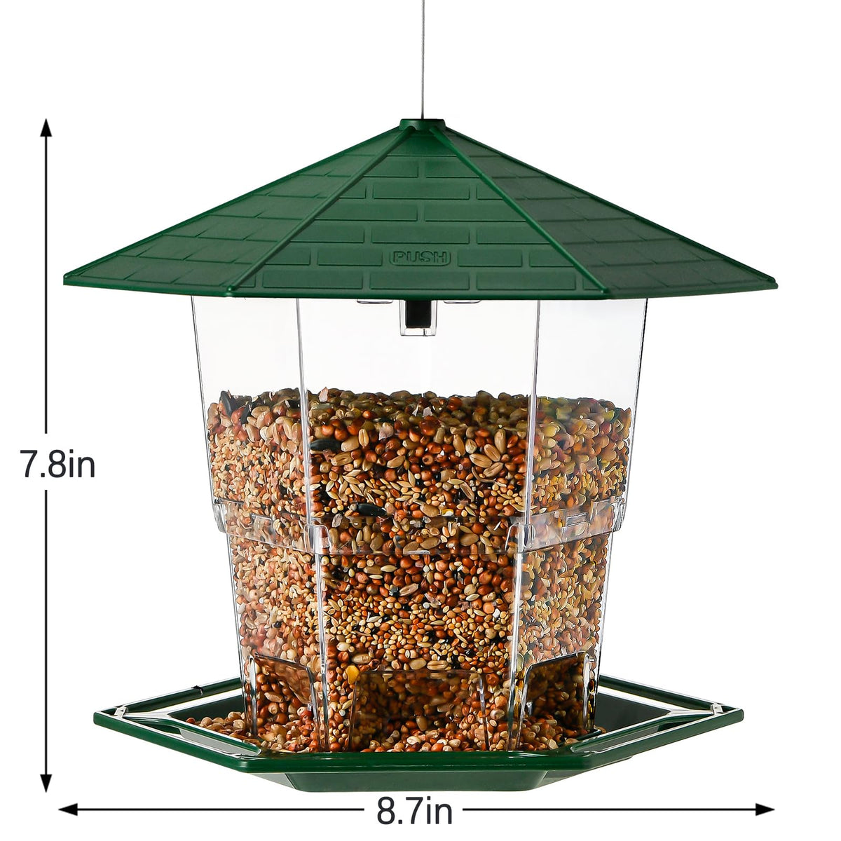 Jealoeur hexagonal roof provides shade while birds feed