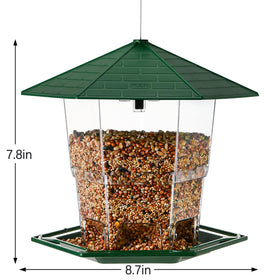 Jealoeur hexagonal roof provides shade while birds feed