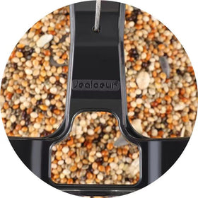 Jealoeur bird feeder latch feature simplifies opening and closing.