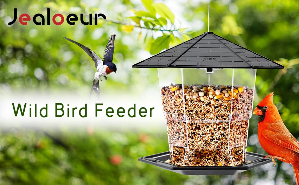 Jealoeur bird feeder designed for outdoor garden use.