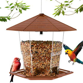 Jealoeur bird feeder with a top lid latch for easy filling and cleaning.