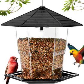 Jealoeur bird feeder top lid open for easy filling and cleaning.