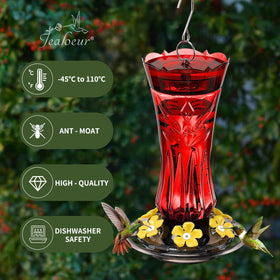 Jealoeur feeder includes bee guard to protect nectar while birds visit
