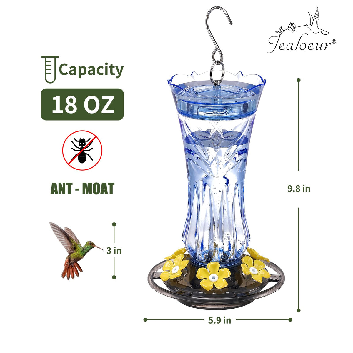 Jealoeur blue feeder ports close-up showing nectar access
