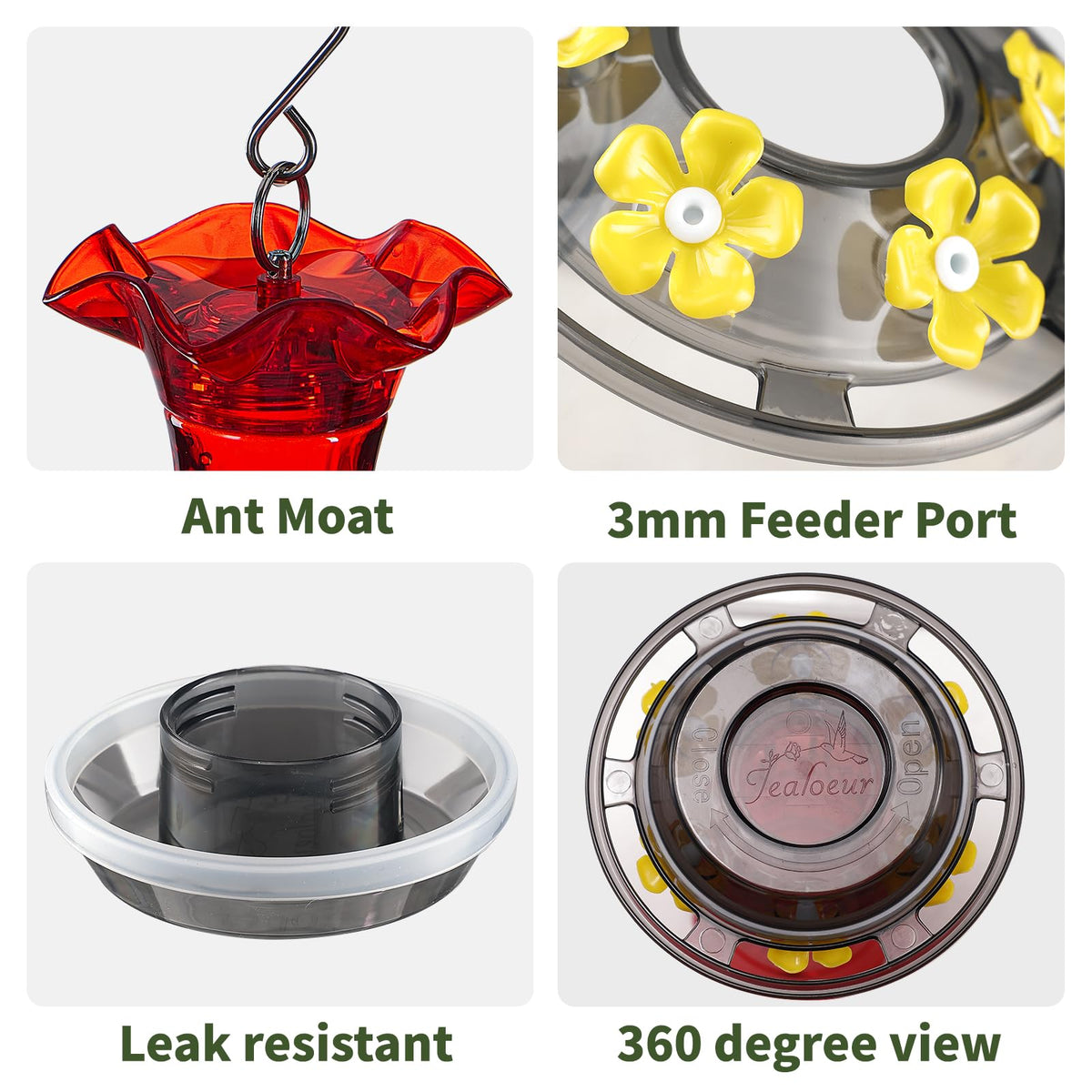 Jealoeur hummingbird feeder is durable and dishwasher-safe for outdoors.