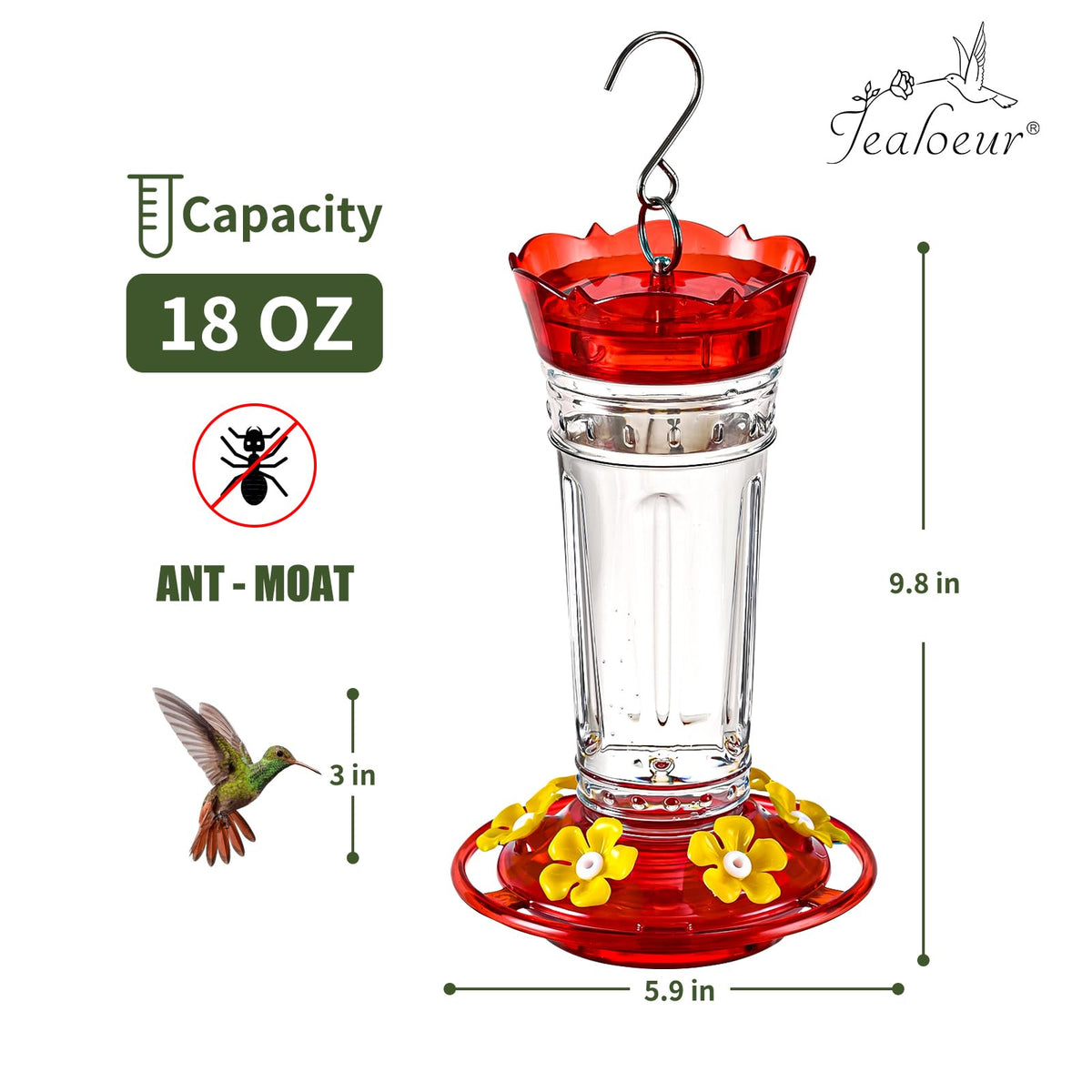Jealoeur 18 oz capacity in a 5.9 x 9.8 inch silhouette.