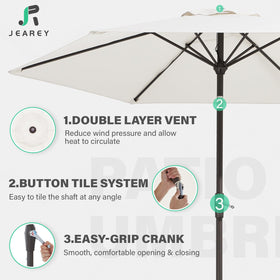 7.5 ft diameter shade for tables seating 2–4 guests.