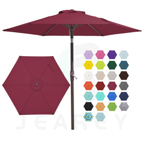 JEAREY 7.5 ft Burgundy canopy provides shade for outdoor meals