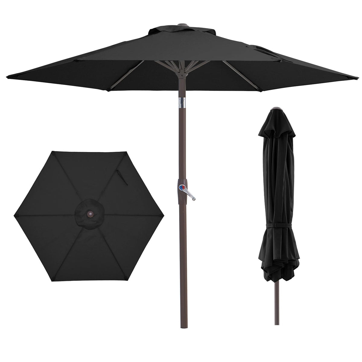 JEAREY 7.5 ft patio umbrella with crank tilt for shaded outdoor meals.