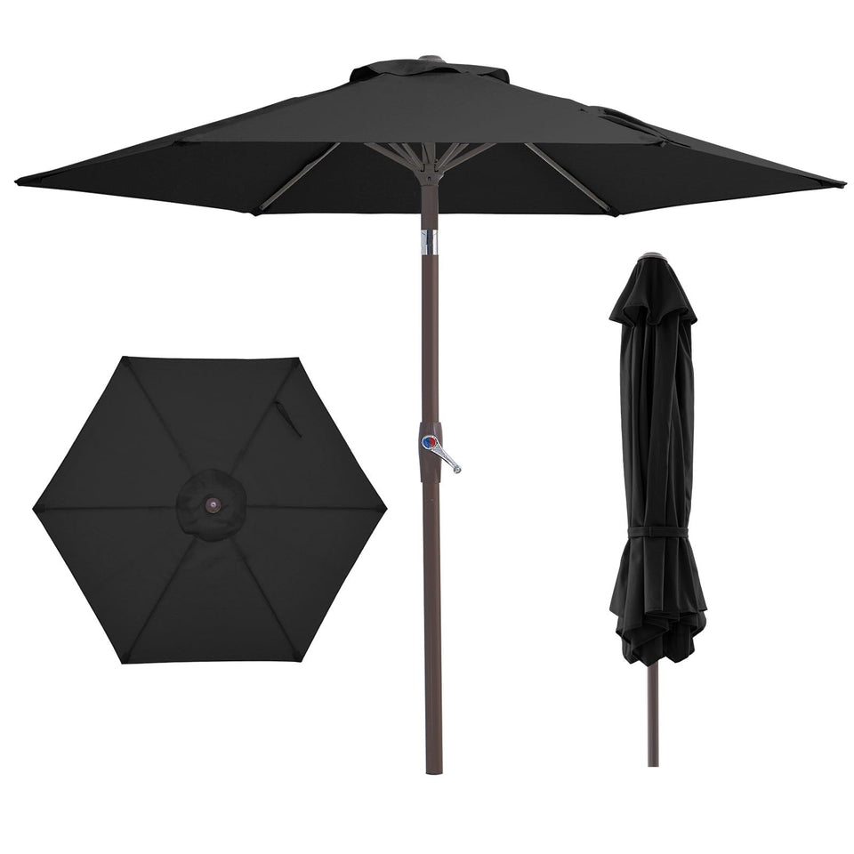 JEAREY 7.5 ft patio umbrella with crank tilt for shaded outdoor meals.